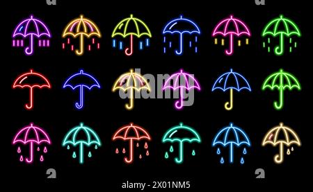 Délimitez l'icône de parapluie néon. Enseigne parapluie au néon lumineux, pictogramme parasol Illustration de Vecteur