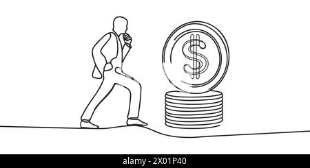 Une ligne continue dessinant une pièce de dollar US. Concept de devise du pays. Dessin unifilaire. Illustration de Vecteur