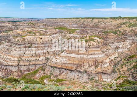 Strates rocheuses dans le parc provincial Alberta Badlands of Dinosaur, Drumheller, Canada. Banque D'Images