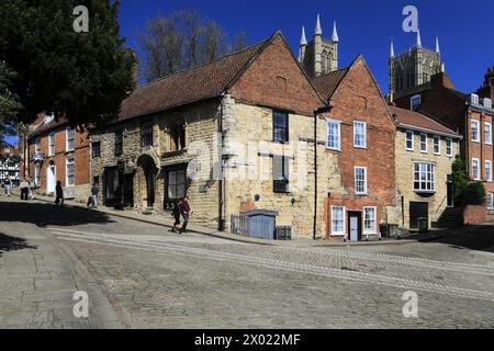 Terrasse de l'hôpital Christs au bas de Steep Hill, Lincoln City, Lincolnshire, Angleterre, Royaume-Uni Banque D'Images