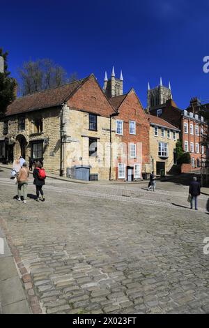 Terrasse de l'hôpital Christs au bas de Steep Hill, Lincoln City, Lincolnshire, Angleterre, Royaume-Uni Banque D'Images