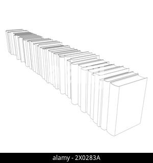 Aperçu de nombreux livres debout dans une rangée. Conception minimaliste d'illustration vectorielle de pile de livres sur fond blanc. Ligne simple isolée graphique moderne St Illustration de Vecteur