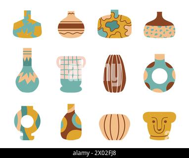 Collection de vases en céramique pour la pièce intérieure avec motif Illustration de Vecteur