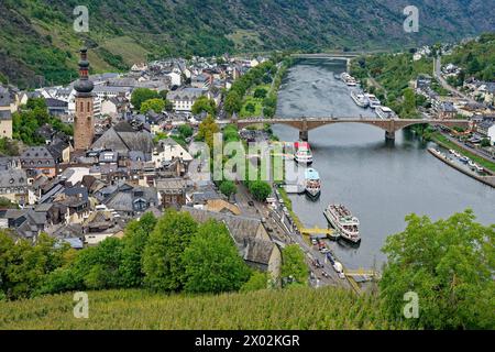 Vue sur Cochem et la Moselle, Cochem, Rhénanie Palatinat, Allemagne, Europe Banque D'Images