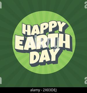 Conception du logo de typographie Happy Earth Day. Concept de vecteur environnemental et d'activisme écologique du jour de la Terre. Modèle de jour de la Terre, affiche, bannière. Feuille verte. Illustration de Vecteur