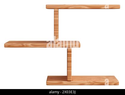 Étagère murale en bois vide. Illustration de rendu 3D. Banque D'Images