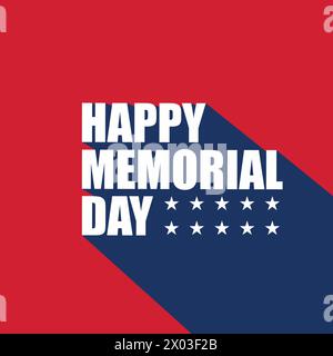 Modèle de joyeux Memorial Day avec une longue ombre sur fond rouge. Memorial Day - rappelez-vous et honorez l'illustration vectorielle. USA Memorial Holiday Illustration de Vecteur