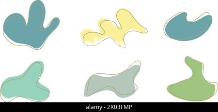 Ensemble de formes de blob irrégulières organiques avec trait de trait. Vert gris déformer aléatoire spot cercle fluide isolé sur fond blanc amibe organique Doodle Illustration de Vecteur