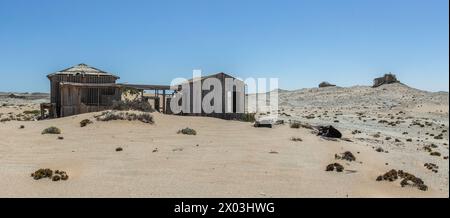 Baguée, maison de mineur, préservée par l'air sec du désert, à la mine Borgenfels dans la zone interdite en Namibie. Banque D'Images