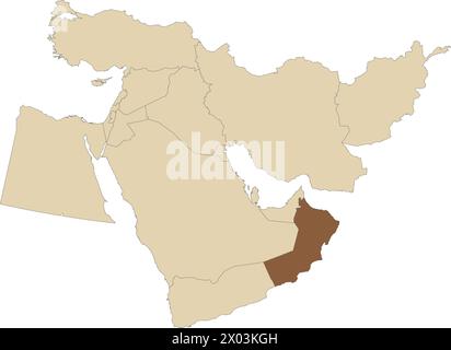 Carte brun foncé d'OMAN à l'intérieur d'une carte brun clair du moyen-Orient Illustration de Vecteur