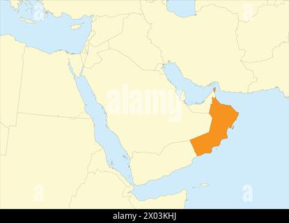 Carte orange d'OMAN à l'intérieur de la carte beige du moyen-Orient Illustration de Vecteur