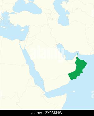 Carte verte d'OMAN à l'intérieur de la carte beige du moyen-Orient Illustration de Vecteur