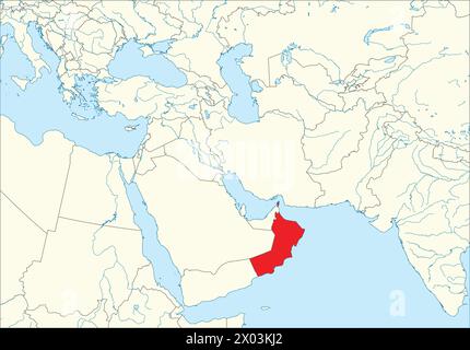 Carte rouge d'OMAN à l'intérieur de la carte blanche du moyen-Orient Illustration de Vecteur