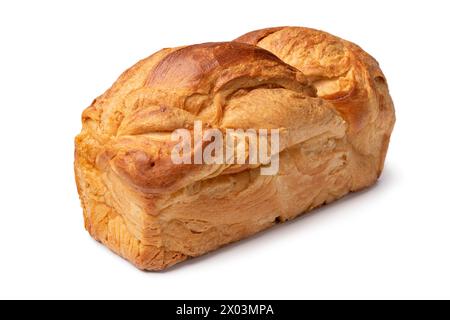 Pain frais cuit au four de pain croissant isolé sur fond blanc gros plan Banque D'Images