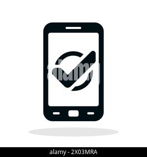 Téléphone avec icône de coche. Icône noire de smartphone avec coche. Illustration vectorielle Illustration de Vecteur