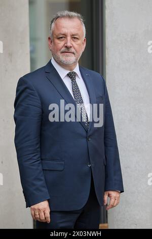 Berlin, Allemagne. 09th Apr, 2024. Bernd Fabritius, président de la Fédération des Expellees (BDV), lors de la réception annuelle de son association. Crédit : Joerg Carstensen/dpa/Alamy Live News Banque D'Images