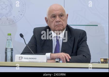 Italie, Rome, 9 avril 2024 : Carlo Nordio, ministre de la Justice, participe à la conférence de presse pour la présentation du projet "ensemble pour le sport" photo © Stefano Carofei/Sintesi/Alamy Live News Banque D'Images