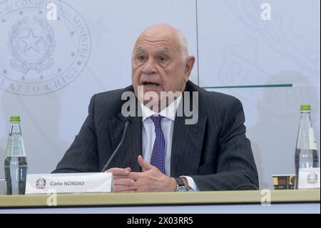 Italie, Rome, 9 avril 2024 : Carlo Nordio, ministre de la Justice, participe à la conférence de presse pour la présentation du projet "ensemble pour le sport" photo © Stefano Carofei/Sintesi/Alamy Live News Banque D'Images