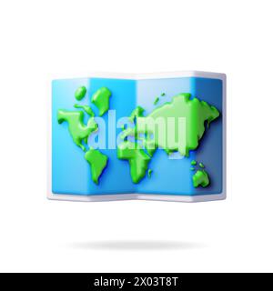 Carte du monde pliée de dessin animé 3D isolée sur blanc Illustration de Vecteur