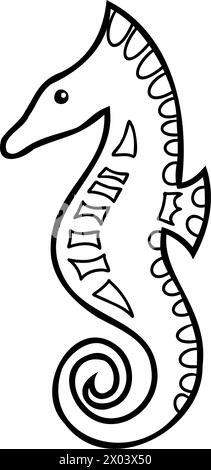 Illustration vectorielle d'hippocampe dessinée à la main isolée sur fond blanc. Élément de conception sous-marin marin dans le style de dessin animé doodle pour carte, menu, impression Illustration de Vecteur