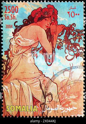 Illustration par Alfons Mucha sur timbre-poste somalien Banque D'Images