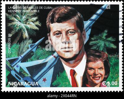 John Kennedy et la crise de Cuba sur timbre-poste Banque D'Images