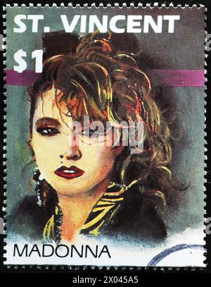 Singer Madonna sur timbre-poste de Saint Vincent Banque D'Images