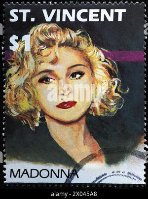 Singer Madonna sur timbre-poste de Saint Vincent Banque D'Images