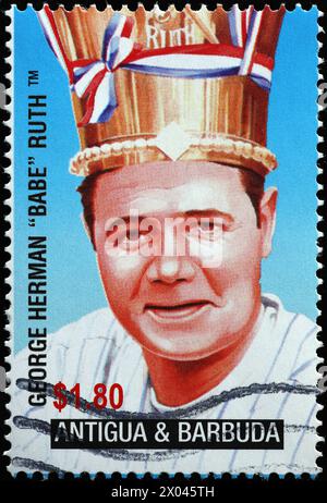 Babe Ruth portant une couronne sur timbre-poste Banque D'Images