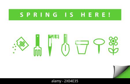 Outils de jardinage de printemps pour la plantation. Ensemble d'icônes. Illustration de Vecteur