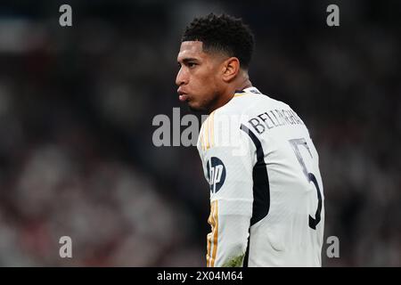 Madrid, Espagne. 09th Apr, 2024. Jude Bellingham du Real Madrid lors du match de l'UEFA Champions League, quart de finale, première manche, entre le Real Madrid et Manchester City a joué au stade Santiago Bernabeu le 9 avril 2024 à Madrid en Espagne. (Photo de Bagu Blanco/PRESSINPHOTO) crédit : AGENCE SPORTIVE PRESSINPHOTO/Alamy Live News Banque D'Images