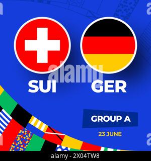 Suisse vs Allemagne football 2024 match versus. 2024 match de championnat en phase de groupes contre équipes intro sport contexte, compétition de championnat. Illustration de Vecteur