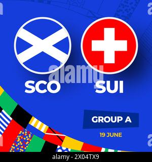 Écosse vs Suisse football 2024 match versus. 2024 match de championnat en phase de groupes contre équipes intro sport contexte, compétition de championnat. Illustration de Vecteur