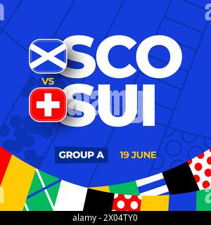 Écosse vs Suisse football 2024 match versus. 2024 match de championnat en phase de groupes contre équipes intro sport contexte, compétition de championnat. Illustration de Vecteur