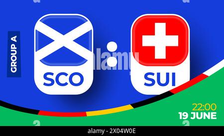 Écosse vs Suisse football 2024 match versus. 2024 match de championnat en phase de groupes contre équipes intro sport contexte, compétition de championnat. Illustration de Vecteur