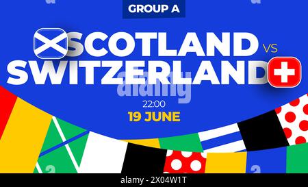 Écosse vs Suisse football 2024 match versus. 2024 match de championnat en phase de groupes contre équipes intro sport contexte, compétition de championnat. Illustration de Vecteur