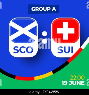 Écosse vs Suisse football 2024 match versus. 2024 match de championnat en phase de groupes contre équipes intro sport contexte, compétition de championnat. Illustration de Vecteur
