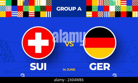 Suisse vs Allemagne football 2024 match versus. 2024 match de championnat en phase de groupes contre équipes intro sport contexte, compétition de championnat. Illustration de Vecteur