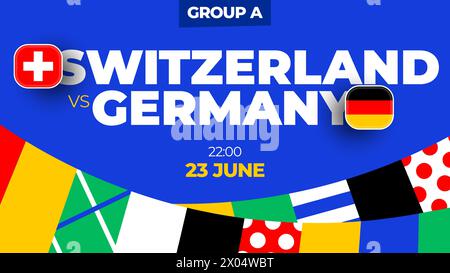 Suisse vs Allemagne football 2024 match versus. 2024 match de championnat en phase de groupes contre équipes intro sport contexte, compétition de championnat. Illustration de Vecteur