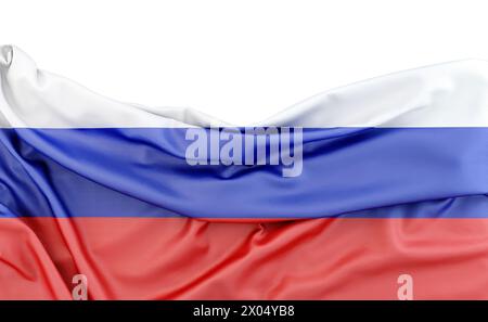 Drapeau de la Russie isolé sur fond blanc avec espace de copie au-dessus. Rendu 3D. Banque D'Images