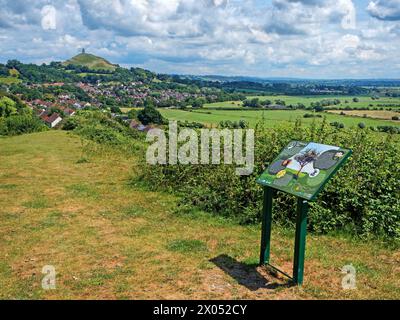 Royaume-Uni, Somerset, Glastonbury Tor et ville de Wearyall Hill. Banque D'Images