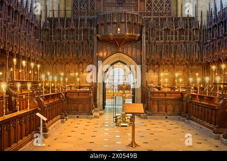 Royaume-Uni, North Yorkshire, Ripon Cathedral Choir intérieur. Banque D'Images