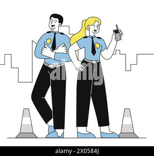 Police homme et femme vecteur linéaire Illustration de Vecteur