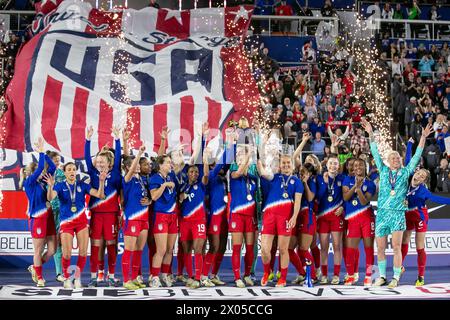 Columbus, Ohio, États-Unis. 9 avril 2024. L’USWNT remporte son match contre le Canada dans la finale de la Coupe SheBelieves à Lower.com Field à Columbus, Ohio. (Kindell Buchanan/Alamy Live News) Banque D'Images