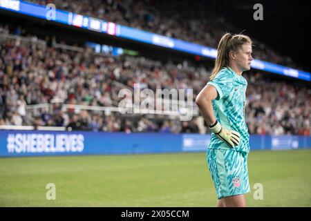 Columbus, Ohio, États-Unis. 9 avril 2024. Le gardien de but de l'USWNT Alyssa Naeher #1. USWNT vs Canada dans la finale de la Coupe She Believe à Lower.com Field à Columbus, Ohio. (Kindell Buchanan/Alamy Live News) Banque D'Images