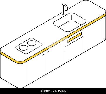 Rénovation de la maison, cuisine tout-électrique, illustration isométrique simple, illustration vectorielle Illustration de Vecteur