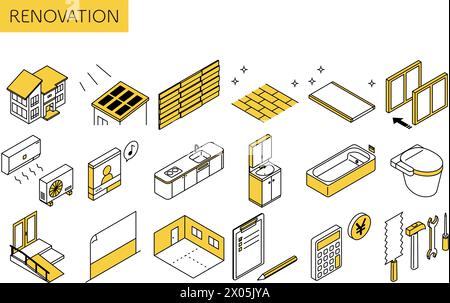 Jeu d'icônes pour la rénovation de la maison, illustration isométrique simple, illustration vectorielle Illustration de Vecteur