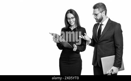 les hommes d'affaires signent une signature isolée sur fond blanc, espace de copie. Banque D'Images