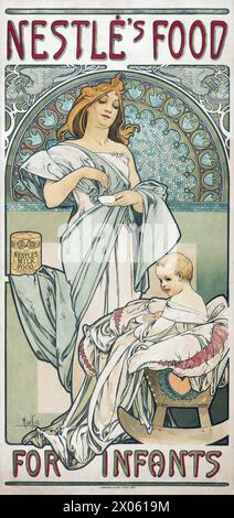 Nourriture pour nourrissons de Nestlé - affiche publicitaire Alphonse Mucha, 1897 Banque D'Images