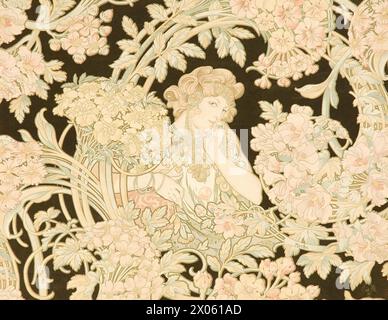 Femme parmi les fleurs - Alphonse Mucha, tissu imprimé c 1900 Banque D'Images